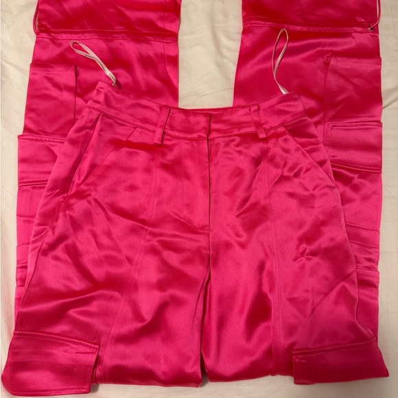 Retrofete Tops - Hot Pink Satin Wide-Leg Pants